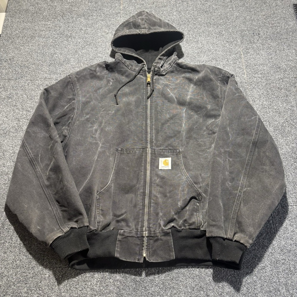 Carhartt Active Jacket Mens 2XL Black J03 BLK Faded Distressed Thermal Hooded